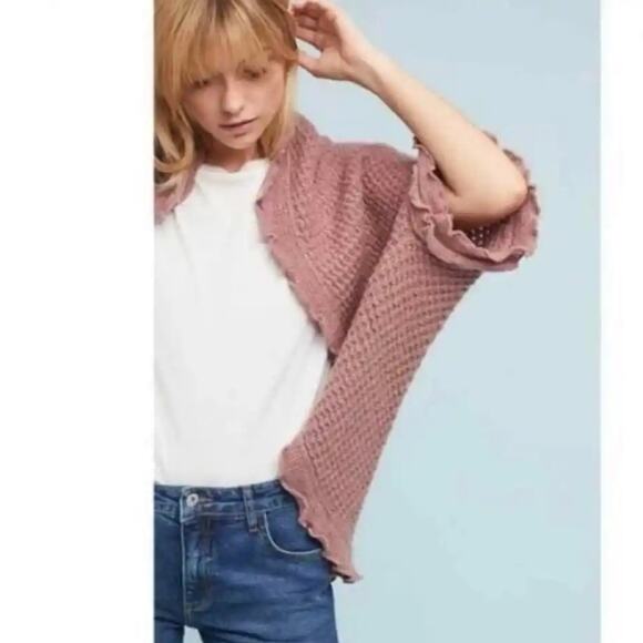Anthropologie Moth Pink Crochet Knit Open Cardigan Sweater Size XS - Picture 8 of 9